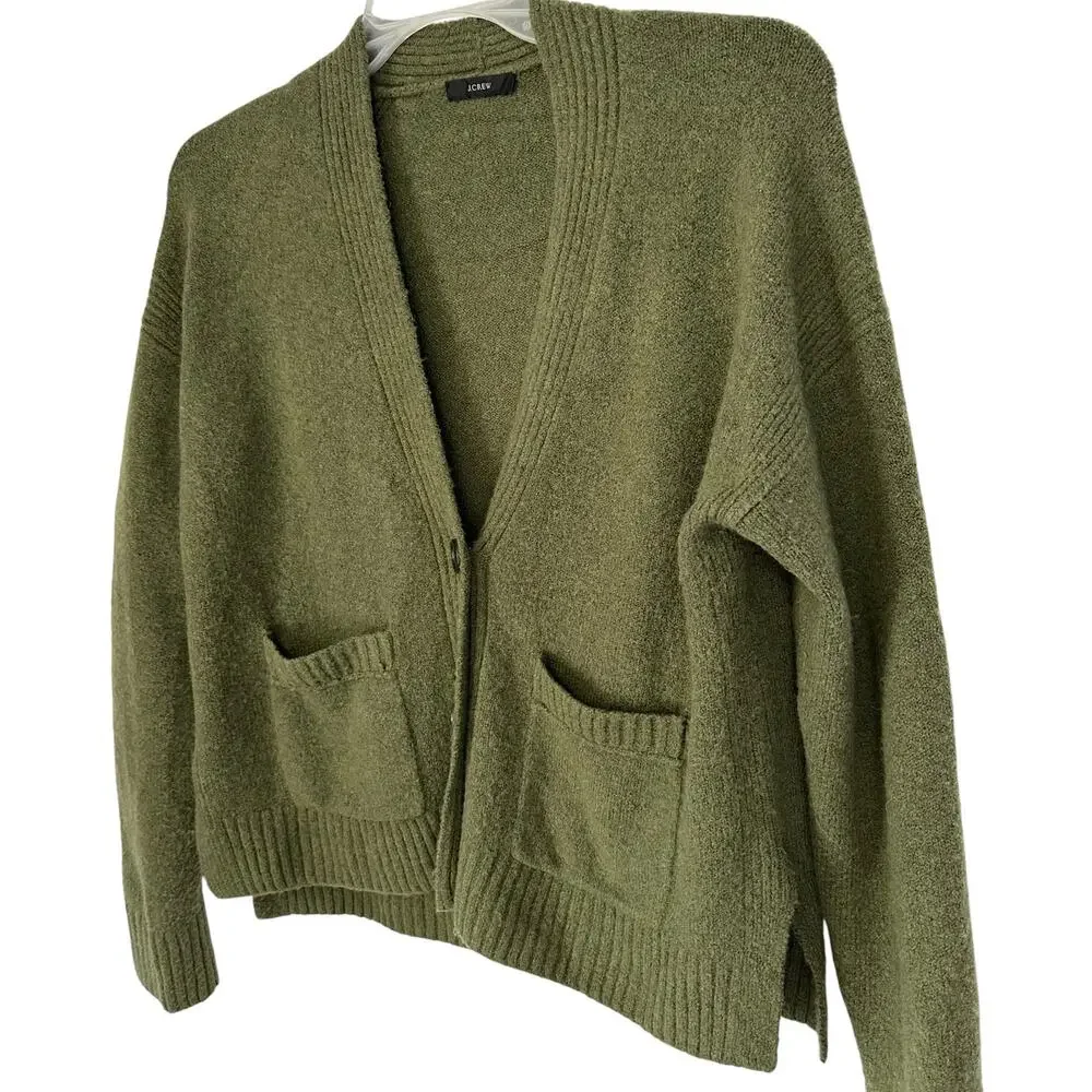 J. Crew Wool Alpaca Cropped Cardigan Sweater Loden Green AQ377 Size M